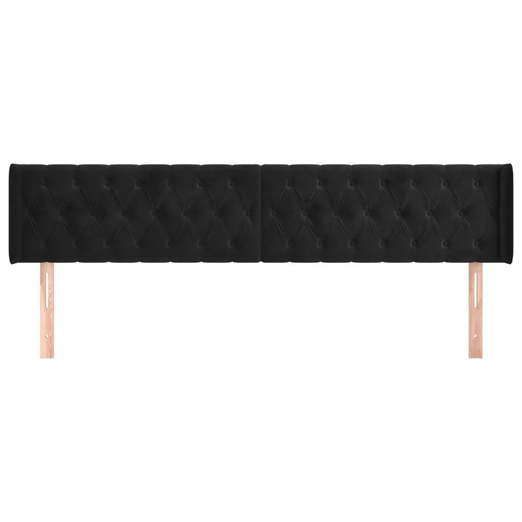 Testiera ad Orecchio Nera 203x16x78/88 cm in Velluto