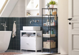 Mensola da bagno VALORA, acciaio nero con 5 ripiani - LGR23BK