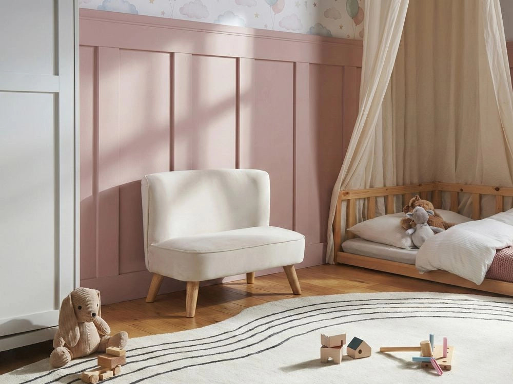 Divano per bambini rivestito in velluto senza braccioli beige per bambini piccoli stile moderno
