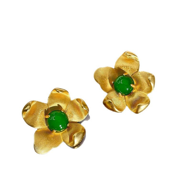 Orecchini a forma di fiore con ago in argento S925 e cristallo verde