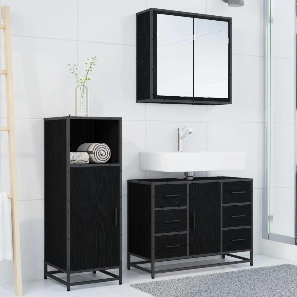 Set di mobili per il bagno 3 pcs Rovere Nero Legno multistrato
