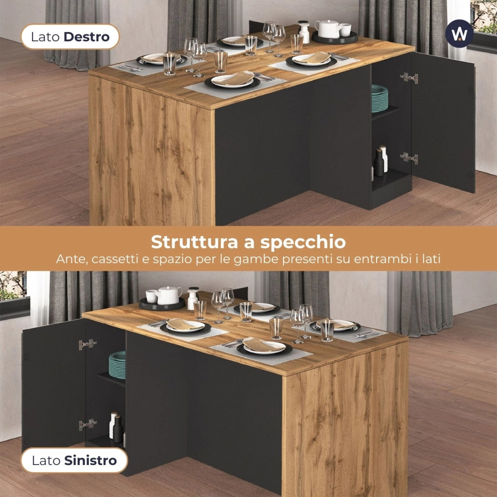 WHOUS Isola da cucina Sole a 2 ante antracite opaco/rovere 160x90x90 cm