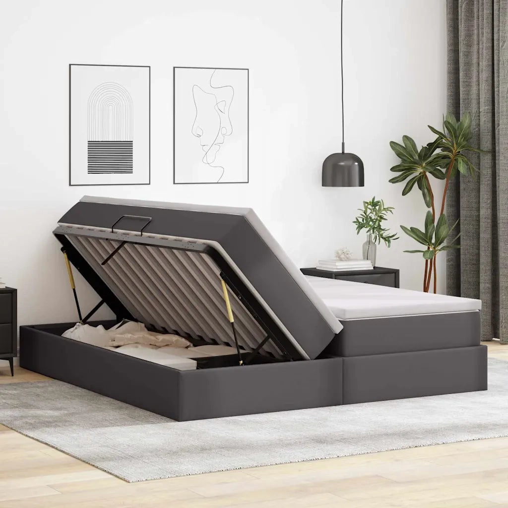 Letto con contenitore e materasso Grigio 180 x 200 cm