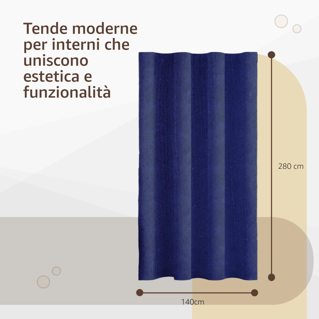 Tende per Interni Camera da Letto e Soggiorno Con Anelli - 140x280cm - 2 Pezzi Colore: BLU