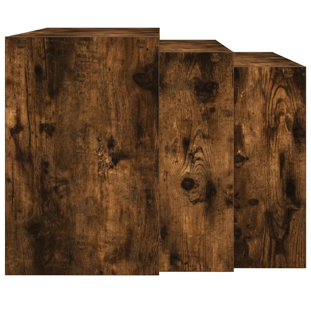 vidaXL Tavolini Impilabili 3 pz Rovere Fumo in Legno Multistrato