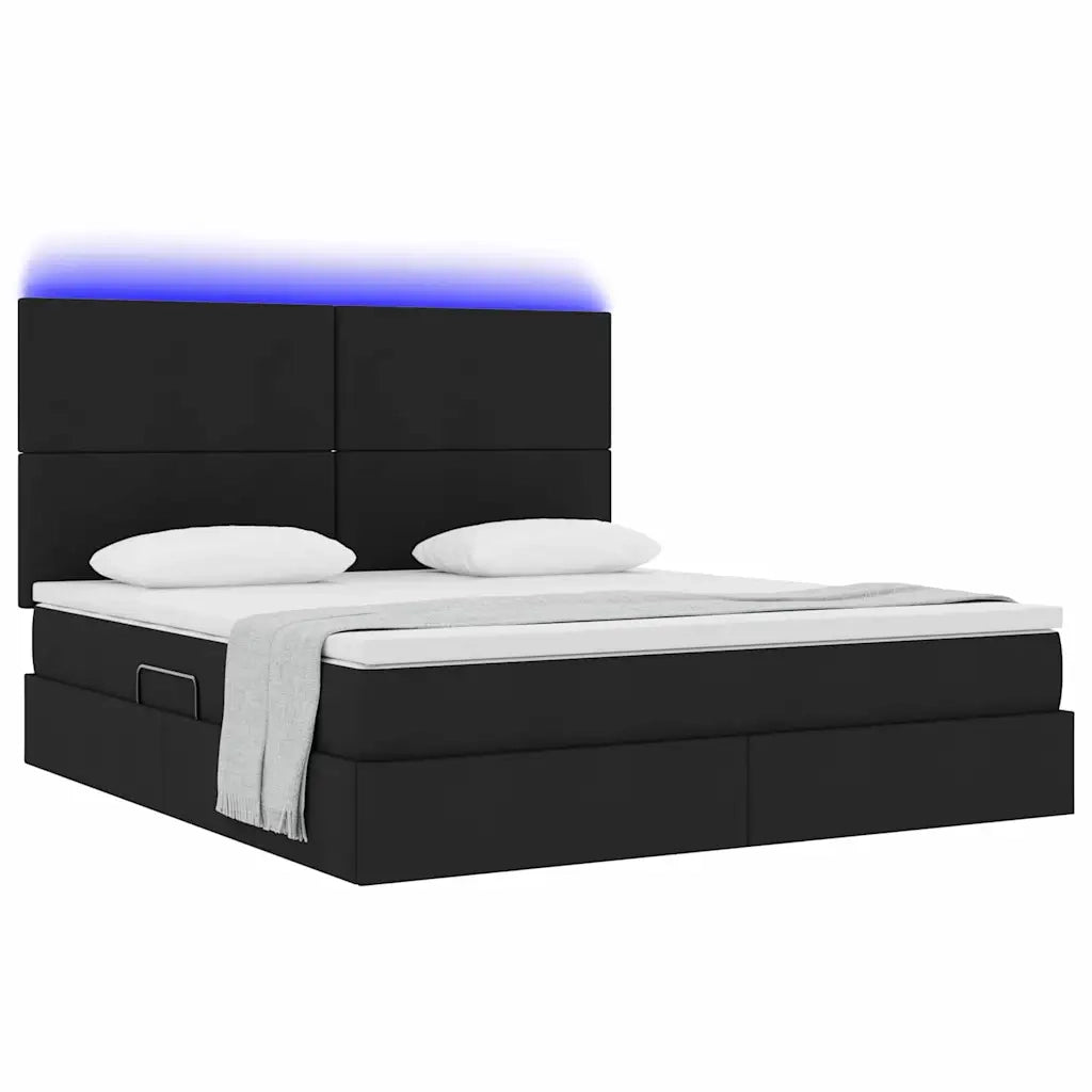 Letto con contenitore e LED Nero 160 x 200 cm Poliestere