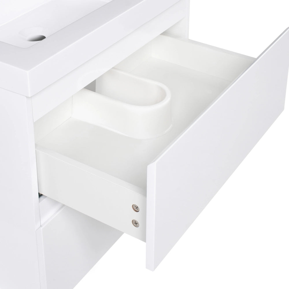 Mobiletto pensile con lavabo in legno MDF 2 cassetti 60 x 46 cm bianco stile moderno