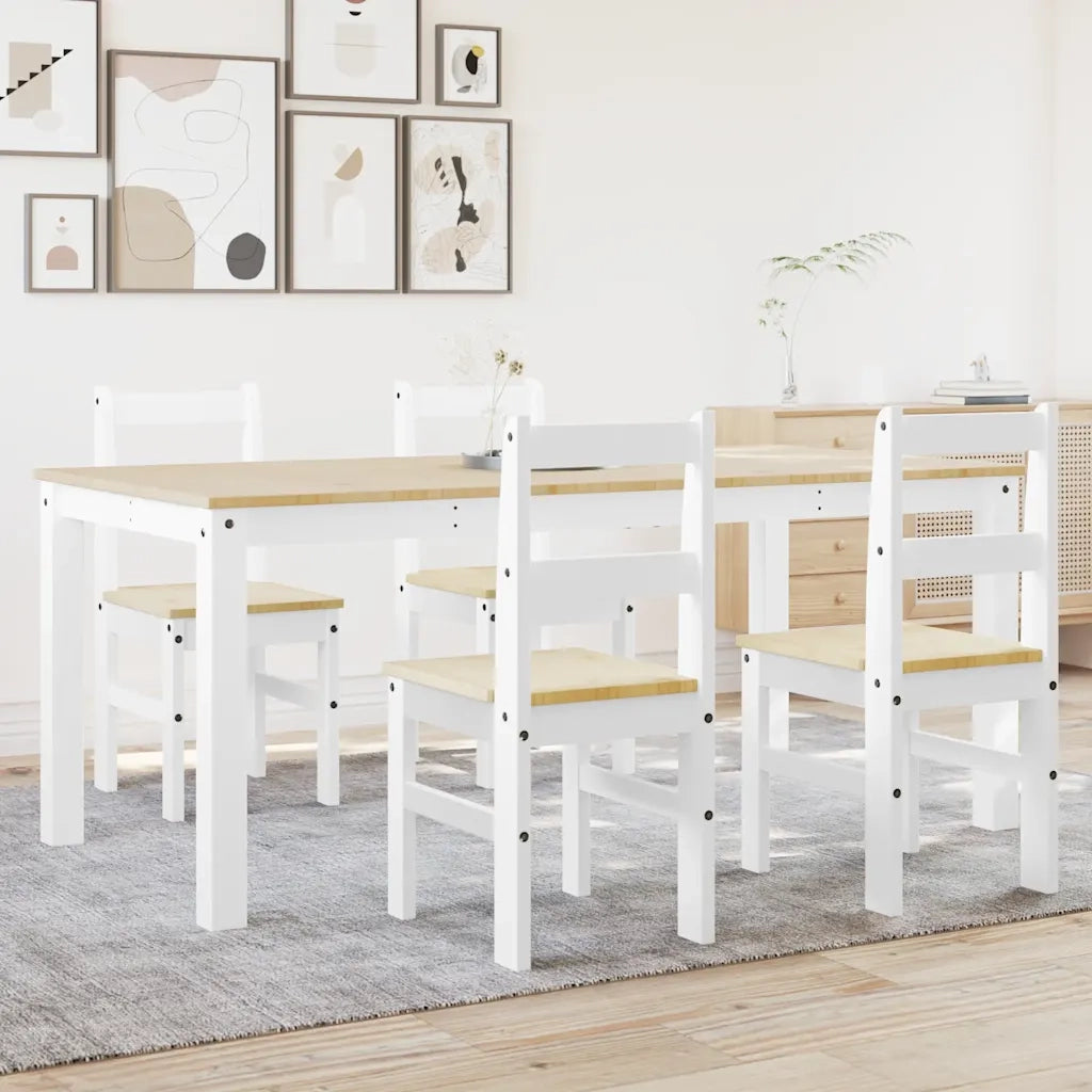Set da Pranzo 5 pz PANAMA Bianco in Legno Massello di Pino 3345190