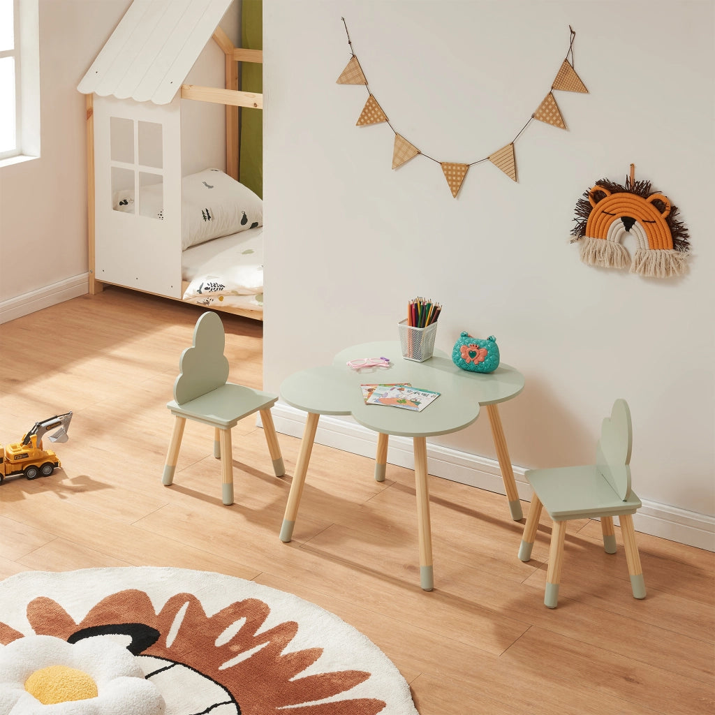 Set Epim di 3 Mobili per Cameretta Tavolino e 2 Sedie - Verde Menta / Naturale [en.casa]