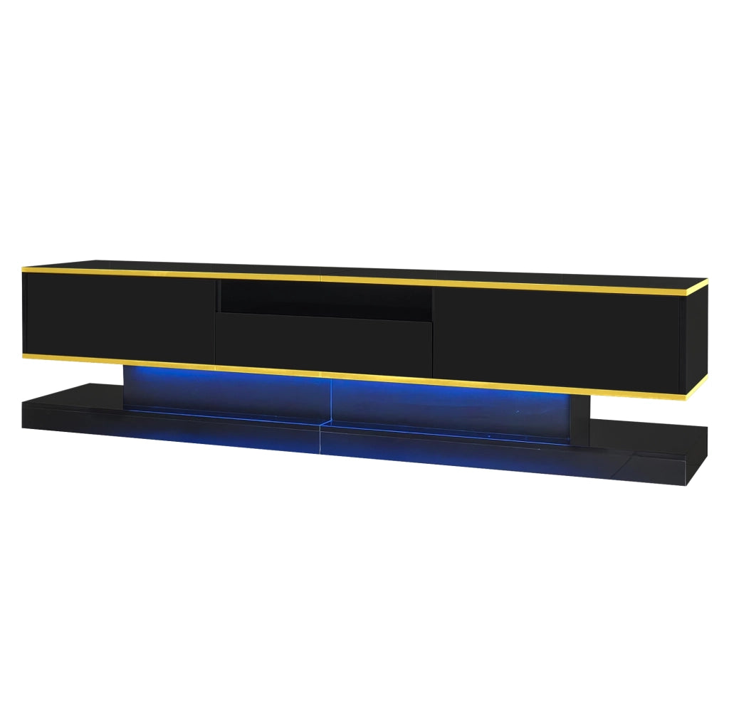 Mobile TV nero lucido con 3 cassetti; LED multicolore; 180x38x45 cm
