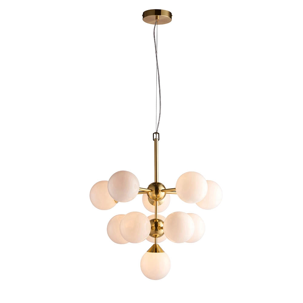 Lampadario Oscar Endon ottone 11 sfere vetro bianco G9