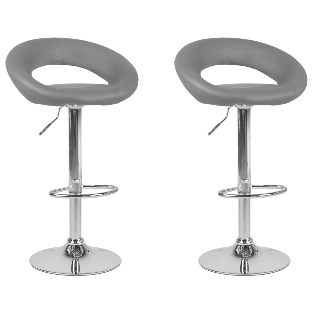 Set di 2 sgabelli da bar Poggiapiedi imbottiti in ecopelle grigia Girevole a gas regolabile in altezza Minimalista