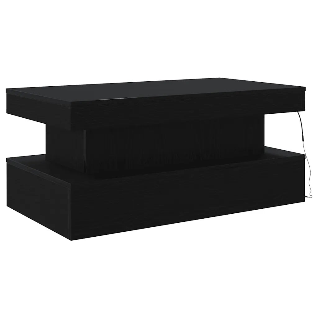 Tavolino da Soggiorno con Luci LED-Tavolino da Salotto-Tavolo Rovere Nero 90x50x40 cm 492907