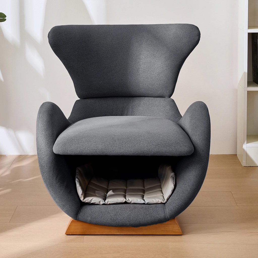 OKWISH Poltrona Lounge con Nicchia Integrata per Gatto e Cane di Piccola Taglia, Tessuto Resistente ai Graffi, Legno e Tessuto, Grigio