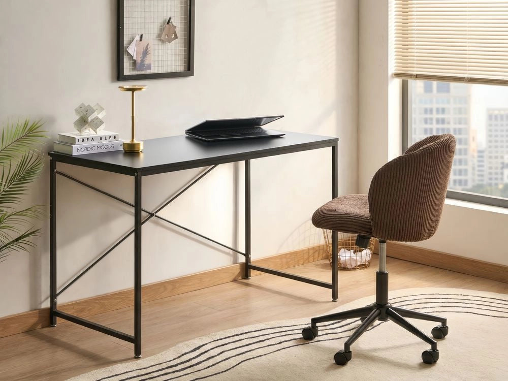 Scrivania con piano in MDF nero, gambe e struttura in ferro verniciato a polvere, per ufficio domestico, stile industriale moderno