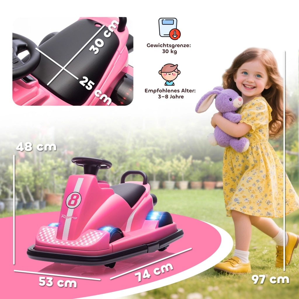 Autoscooter per Bambini 360¡ã Rotante con Luce LED e Musica ¨C zephmum ¨C Rosa 3-8 Anni