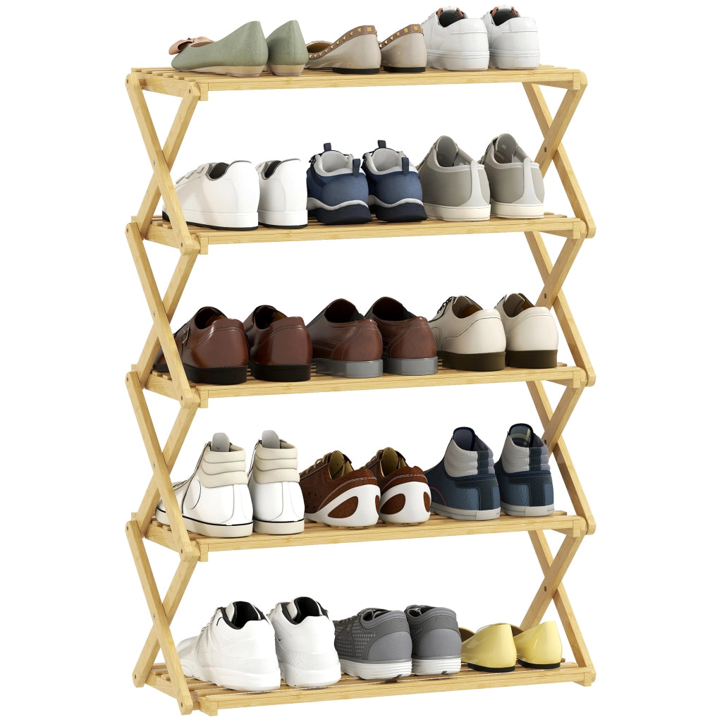 Scarpiera Pieghevole 5 Livelli in Bamb¨´ ¨C zephmum ¨C Legno 60x29x88 cm