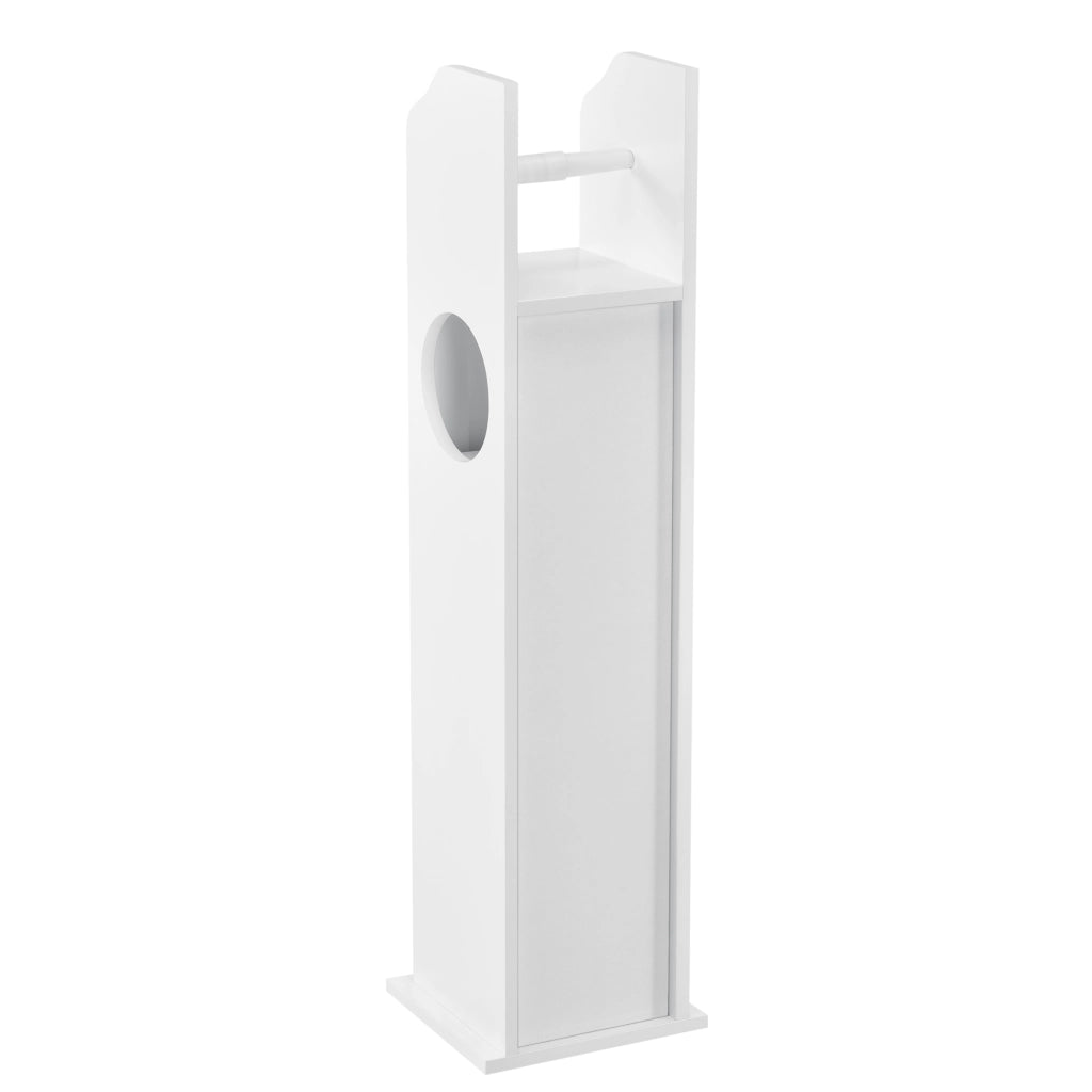 Armadietto Stretto da Bagno con Portarotolo e Vani Portaoggetti 78x20x18 cm - Bianco [en.casa]