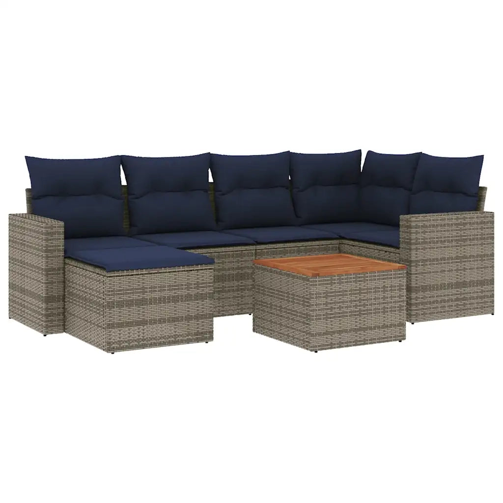 Set Divani da Giardino 7 pz con Cuscini Grigio in Polyrattan 3256558