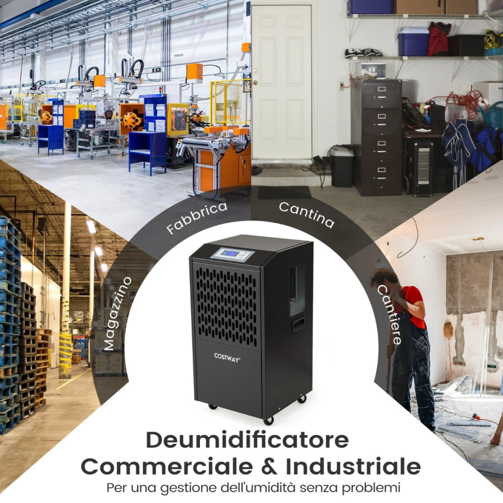 Deumidificatore commerciale 118L con tubo di scarico, Deumidificatore per impieghi gravosi per spazi fino a 790©O Nero-Condizionatori aria