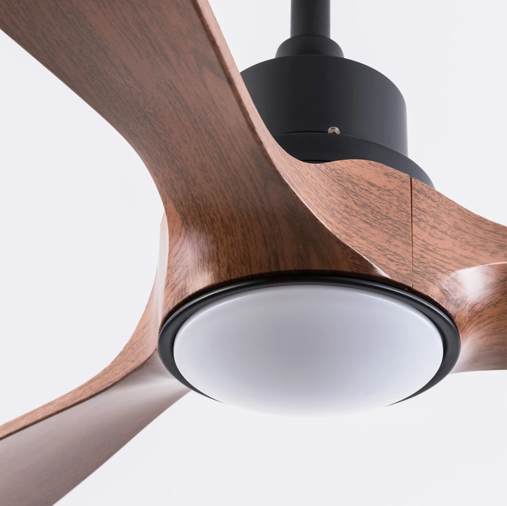 Ventilatore da soffitto con luce 52" a 3 pale ABS, motore DC reversibile, nero e noce scuro