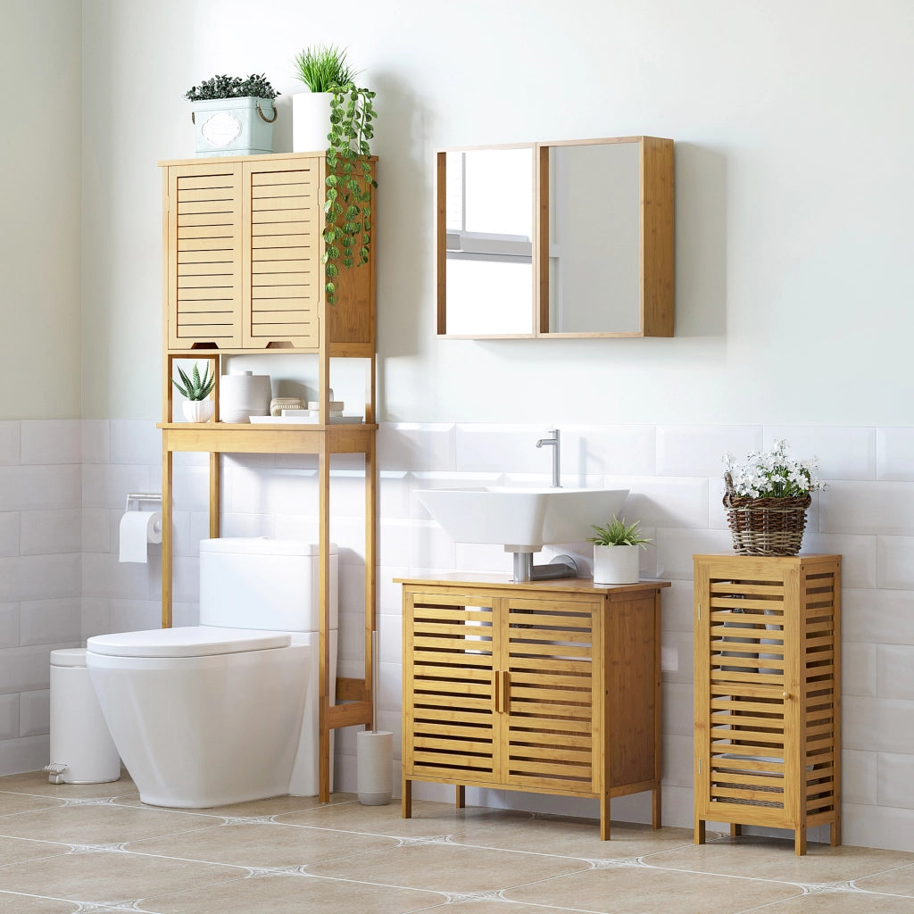 Mobile da Bagno in Bamb¨´ con Ripiani Aggiustabili ¨C Minimal ¨C 30x19,9x70 cm Natural