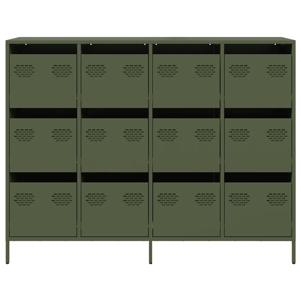 Credenza Verde Oliva 135x39x103,5 cm Acciaio Laminato a Freddo