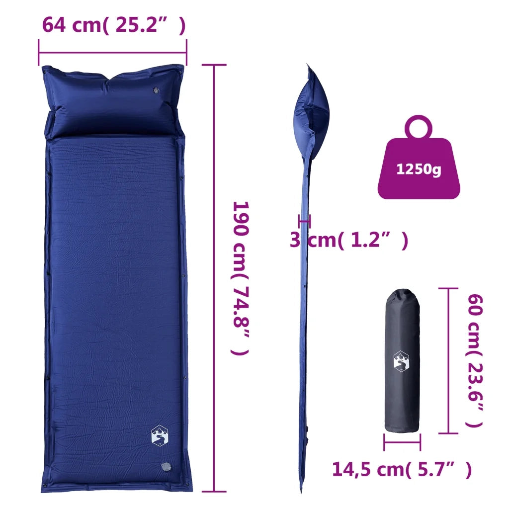 Materasso Campeggio Autogonfiabile Cuscini 1 Persona Blu Marino CFW5376606