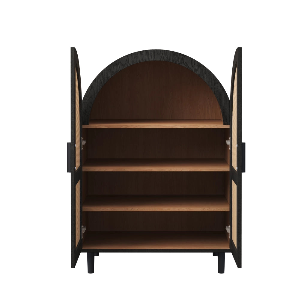 Sideboard Portascarpe con Ante in Rattan e Ripiani ¨C MINIMAL ¨C Bianco/Legno