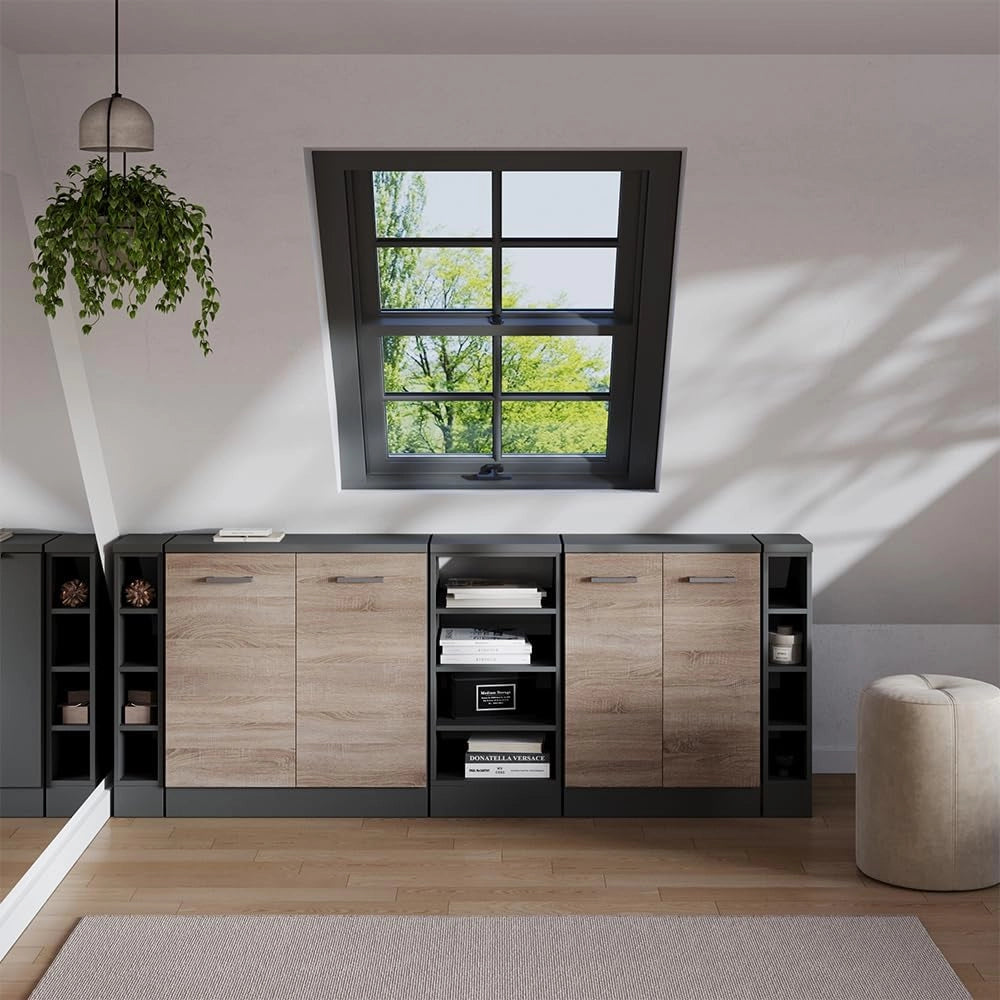 Set di mobili sottotetto Rion, Sonoma, 210 cm Set di 5 carcasse armadio profondità 60 cm, adatto per il salvaspazio sotto tetti spioventi