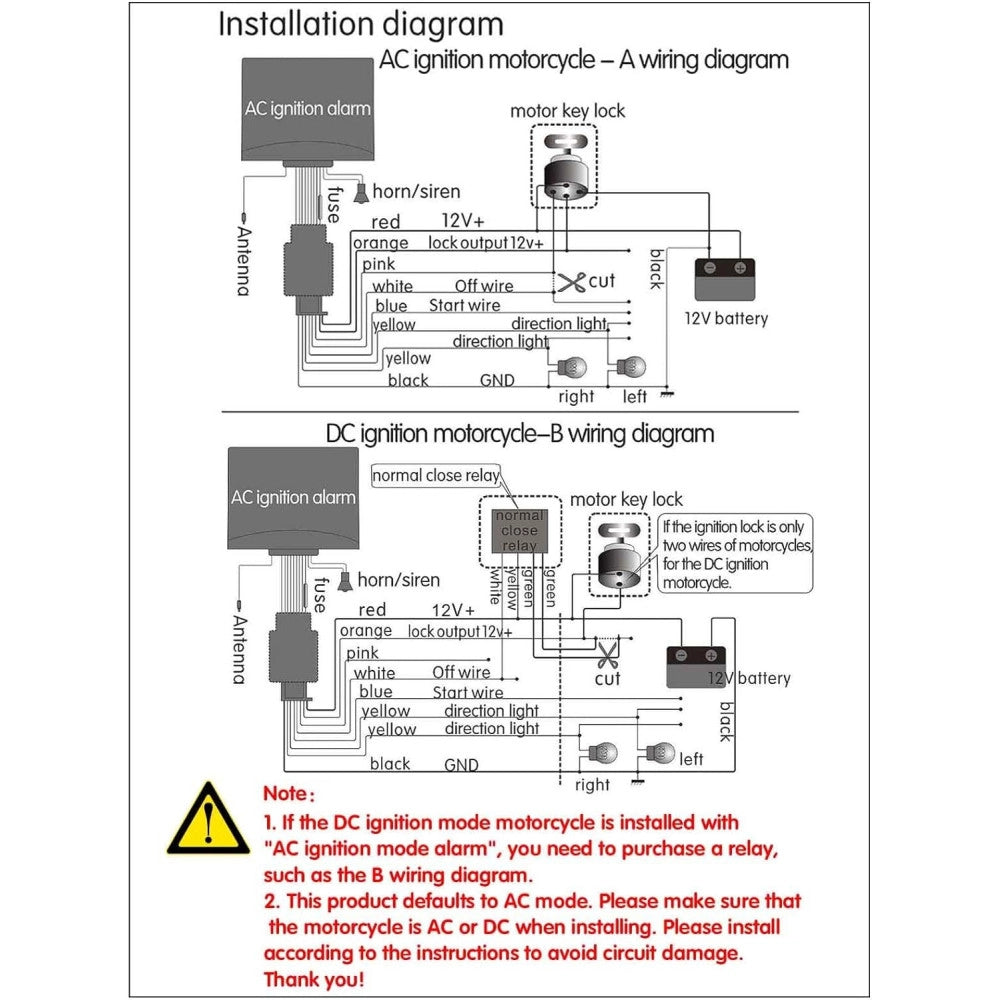 Trade Shop - Kit Antifurto Allarme Per Moto Universale Con Sirena Da 125db Code Telecomando -