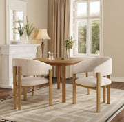 SEDIA con braccioli Set da 4 pezzi Metallo effetto legno e Lino Beige