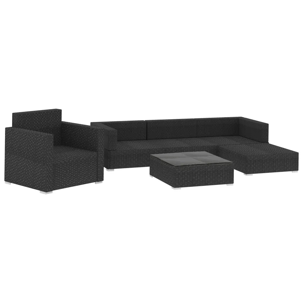 Set Divani da Giardino 6 pz con Cuscini in Polyrattan Nero cod mxl 35425