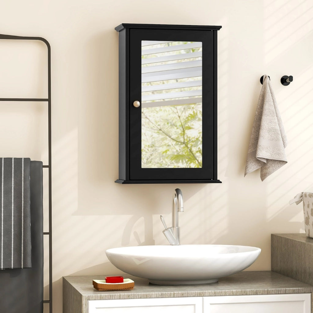 Armadio del bagno con specchio, Armadietto montato a muro con un¡¯anta Nero-Armadi da parete