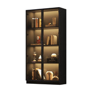 Vetrina con 2 Ante in Vetro; 4 Ripiani e Mensole Regolabili con LED USB per Soggiorno in Truciolare; 80 × 40 × 160 cm; Nero