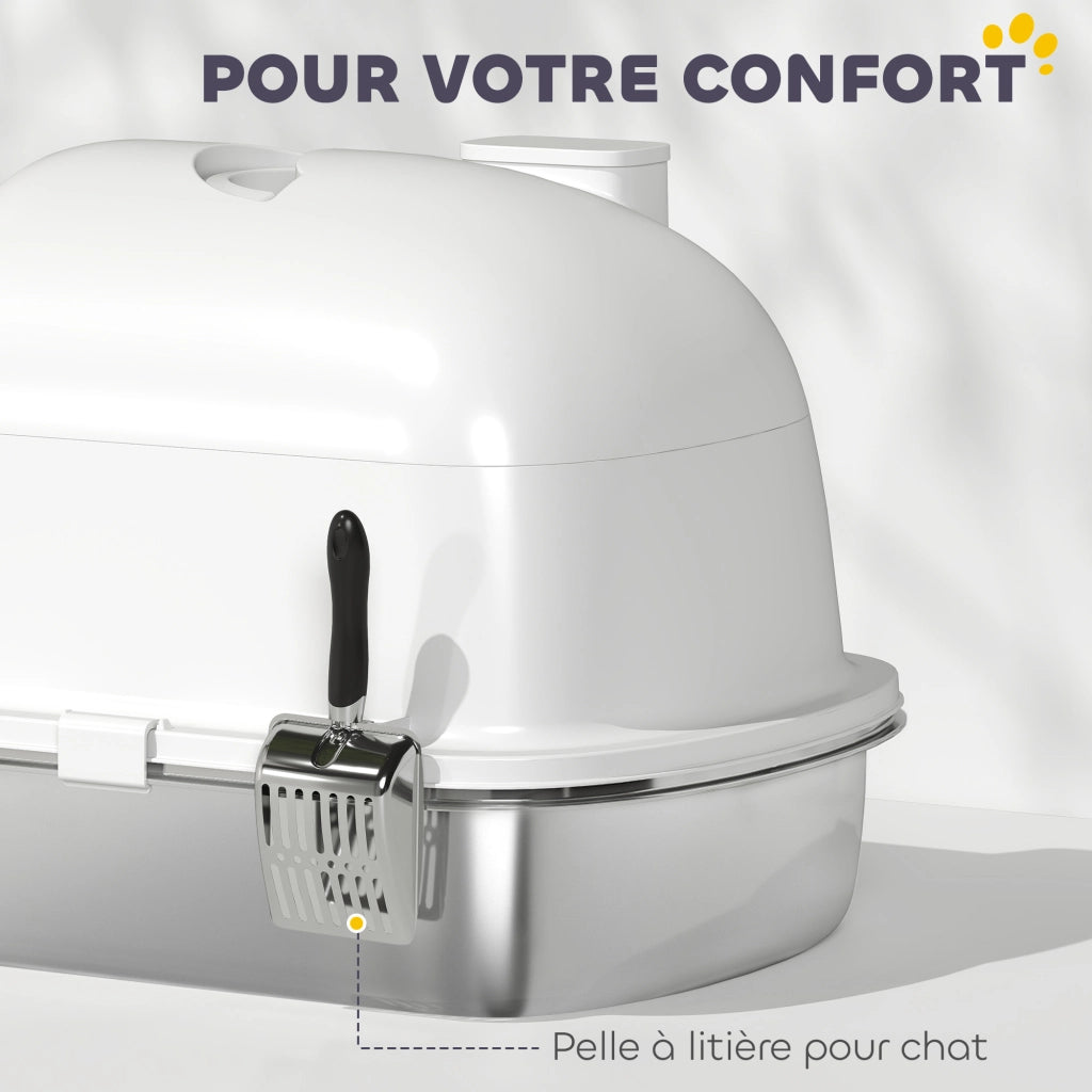 Mobiletto per lettiera gatto chiuso in acciaio inox ¨C Minimal ¨C bianco 52.4x41.3x39.9 cm