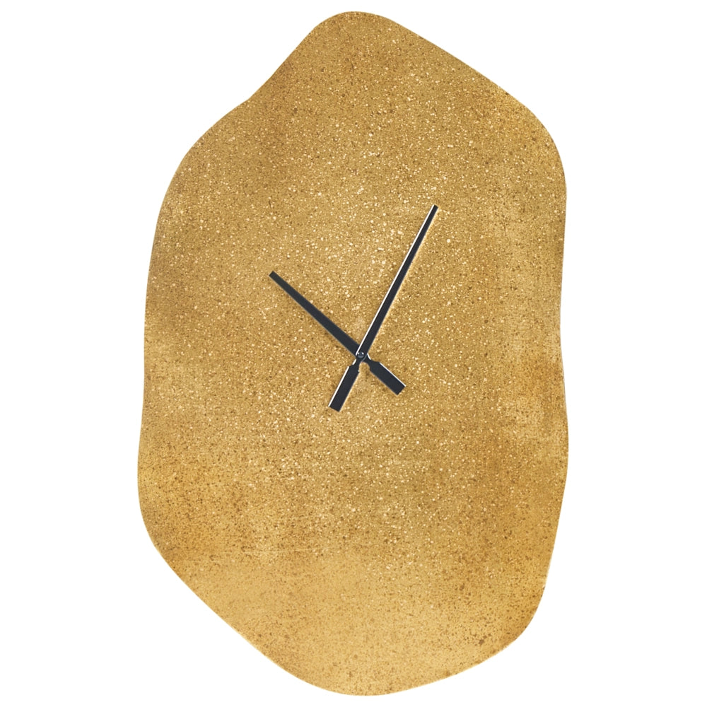 Orologio da parete in ottone finitura alluminio 78x50 cm forma irregolare lancette nere decorazioni