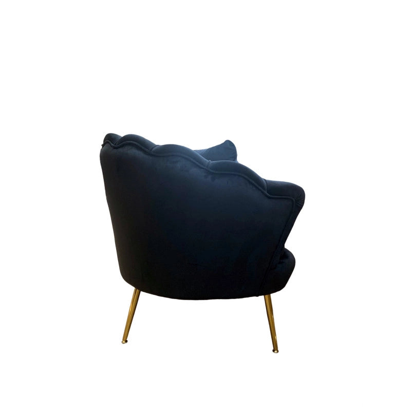 Divano Frida Velluto Nero Gambe Oro con Cuscino