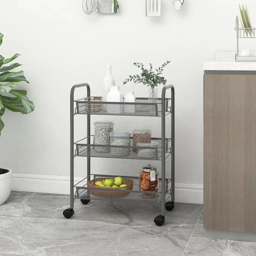 Carrello da Cucina con 3 Ripiani Grigio 46x26x64 cm in Ferro CFW2969842