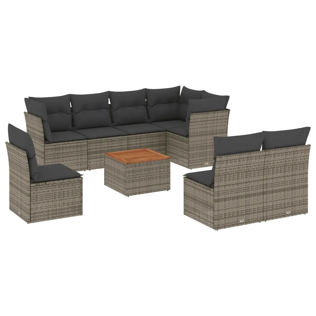 Set Divano da Giardino 9 pz con Cuscini Grigio in Polyrattan 3256018
