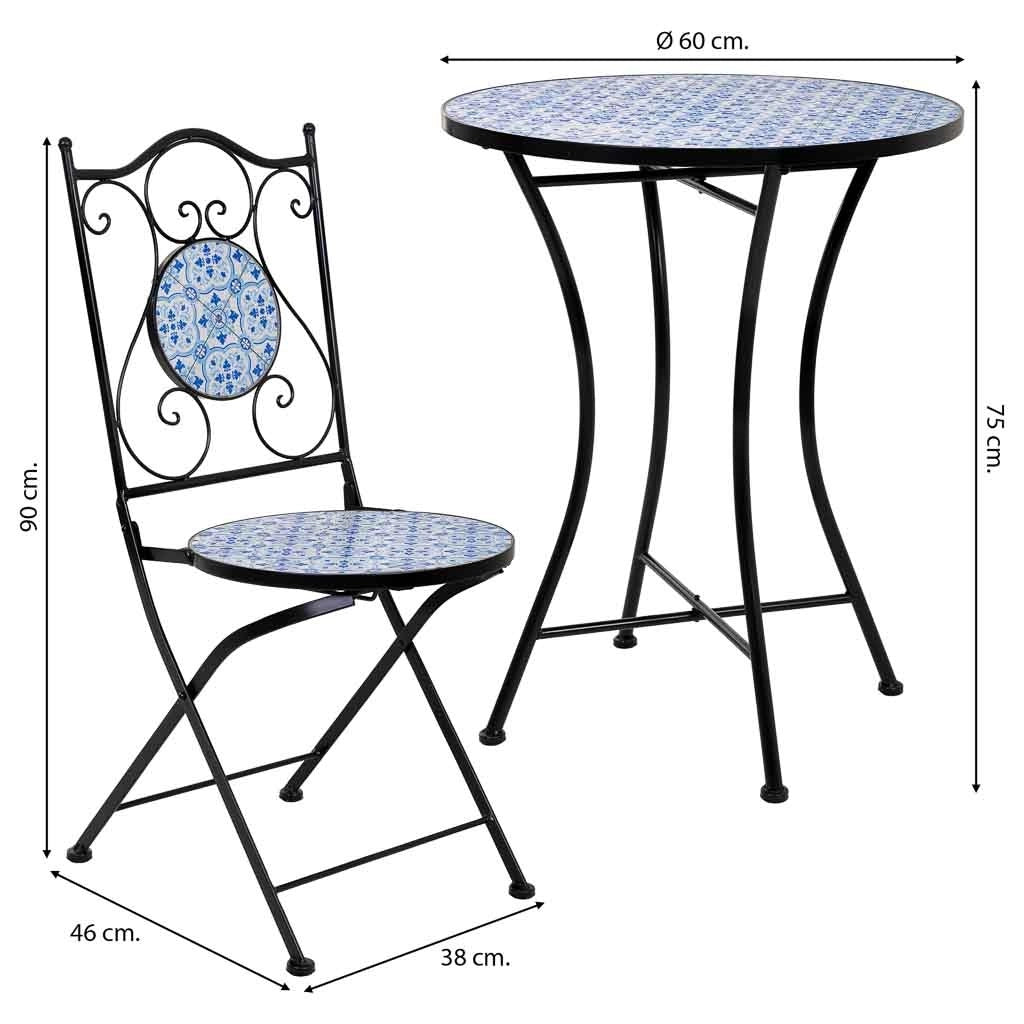 Tavolo + 2 sedie in ferro battuto, D60x75h-sedia(2): D38x46-90h Nero