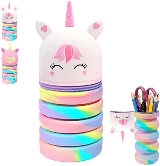 Etui multifunzionale per bambini e penne in silicone, contenitore di makeup in silicone per bambini, supporto per penne per bambini, accessorio per bambini per tornare a scuola, regalo per bambini