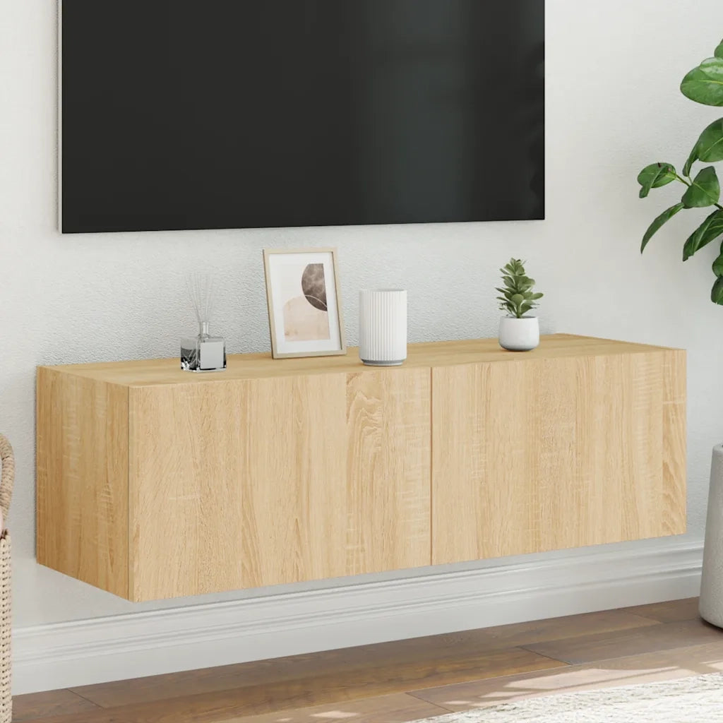 Mobile TV a Parete con Luci LED-Mobile TV a Muro Rovere Sonoma 100x35x31 cm