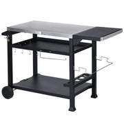 Carrello Barbecue con Tavolino Pieghevole 125x65x84 cm in Acciaio Inox Nero