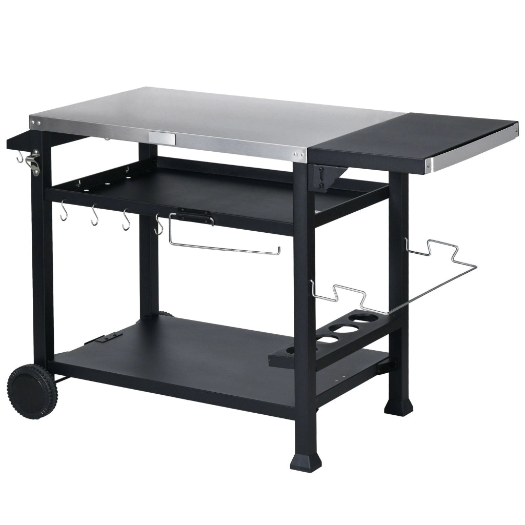 Carrello Barbecue con Tavolino Pieghevole 125x65x84 cm in Acciaio Inox Nero