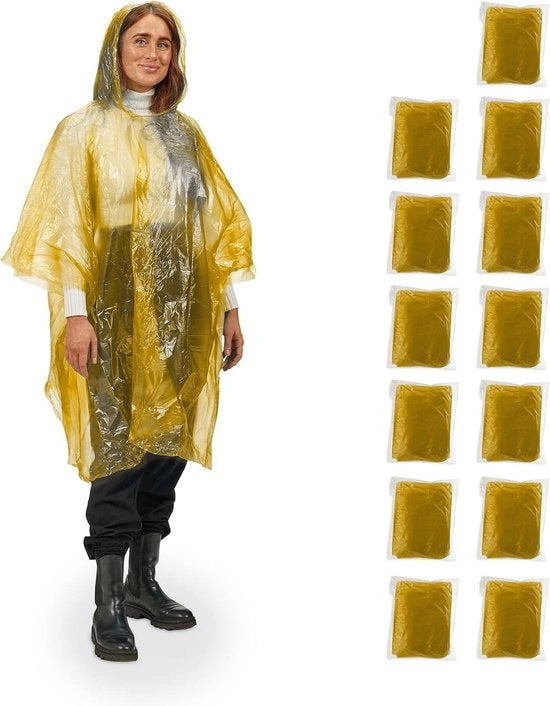 Set di poncho da pioggia per 13 - Abbigliamento da pioggia per bicicletta - Con maniche e cappuccio - Adulti unisex - Giallo