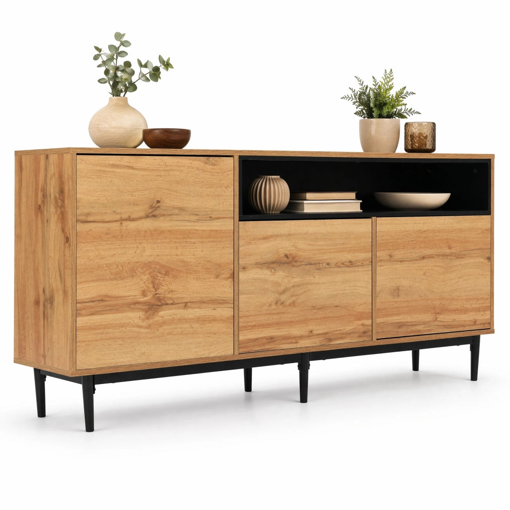 Credenza moderna 3 ante con ripiani regolabili, 160x35x76 cm