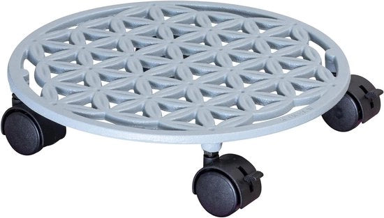 Carrello per Piante BUBBLE Ø 29 x 6,5 cm I Carrello per Fiori per Interno + Esterno I Carrello per Contenitori in Ferro di Acciaio Papiro Bianco con 2 Frizioni I Capacità di Carico 20 kg - 20091901