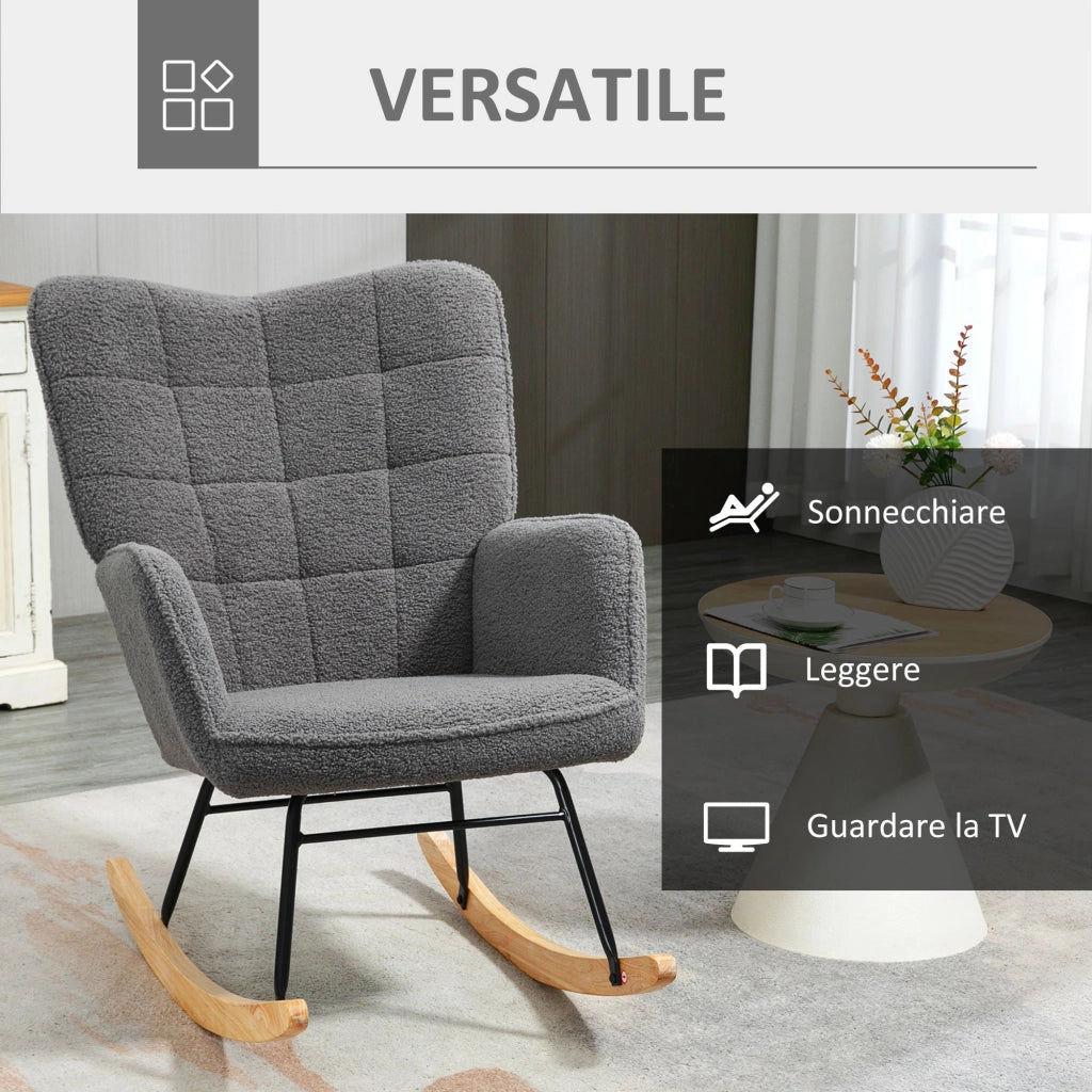Poltrona a Dondolo Imbottita ¨C Zephmum ¨C Grigio Scuro Legno Acciaio 71x98x101