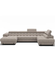 Divano panoramico convertibile Beige chiaro angolo destro FERARIA 358x93x202cm